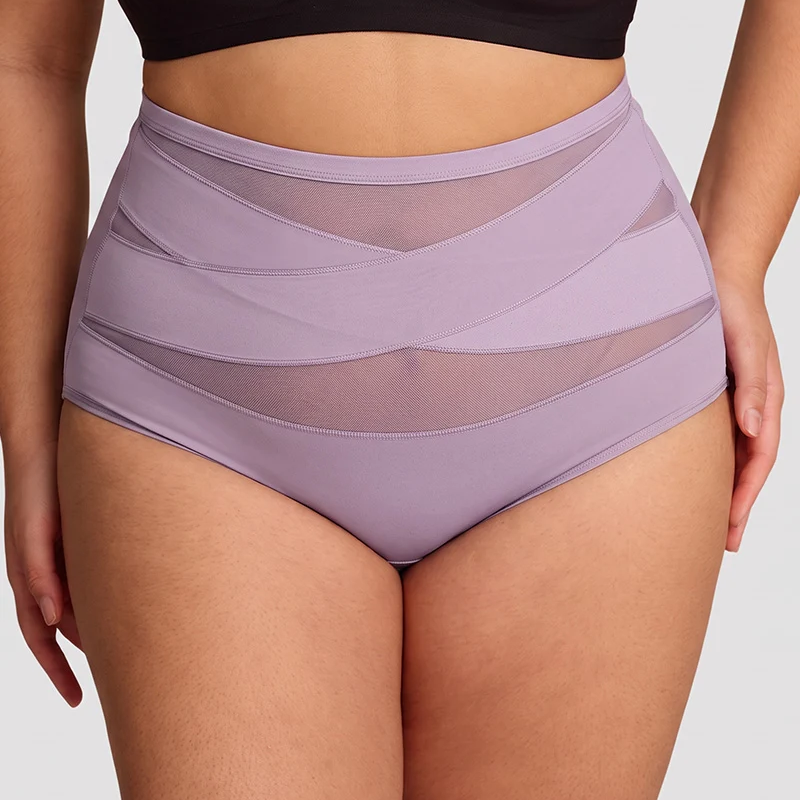 Plus-Size High-Waist Cross Tummy Control Panties